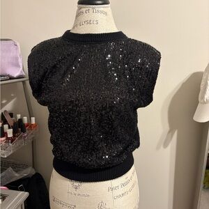 INC International Concepts Black Sequin Sleeveless Sweater